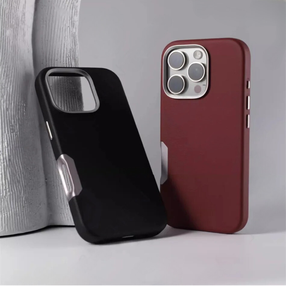 LEATHER SLIM DESIGN APPLE IPHONE CASE | FINE TEXTURED PREMIUM DESIGN WITH INTERNAL FLOCKING SHOCK-ABSORBING ULTIMATE PROTECTION | 360° SHOCKPROOF WITH CAMERA LENS PROTECTOR METAL INDEPENDENT BUTTON AND MAGSAFE