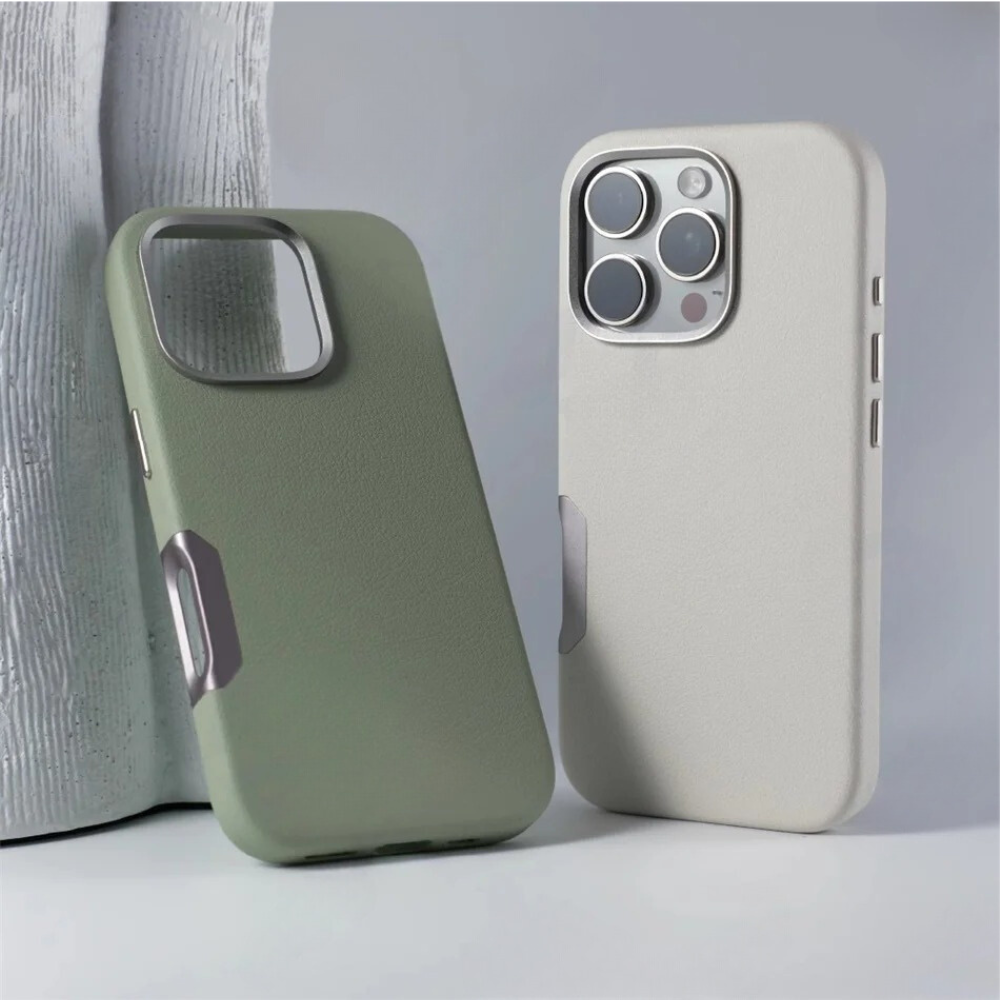 LEATHER SLIM DESIGN APPLE IPHONE CASE | FINE TEXTURED PREMIUM DESIGN WITH INTERNAL FLOCKING SHOCK-ABSORBING ULTIMATE PROTECTION | 360° SHOCKPROOF WITH CAMERA LENS PROTECTOR METAL INDEPENDENT BUTTON AND MAGSAFE