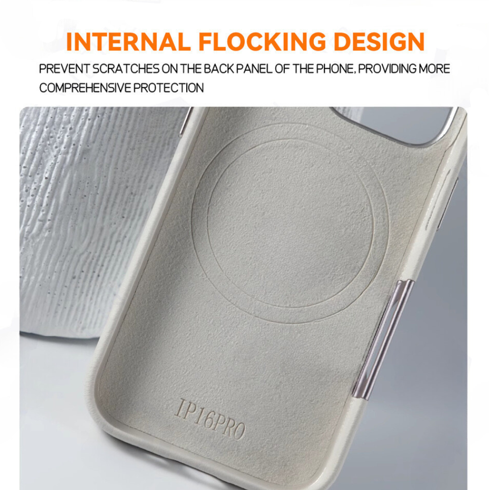 LEATHER SLIM DESIGN APPLE IPHONE CASE | FINE TEXTURED PREMIUM DESIGN WITH INTERNAL FLOCKING SHOCK-ABSORBING ULTIMATE PROTECTION | 360° SHOCKPROOF WITH CAMERA LENS PROTECTOR METAL INDEPENDENT BUTTON AND MAGSAFE