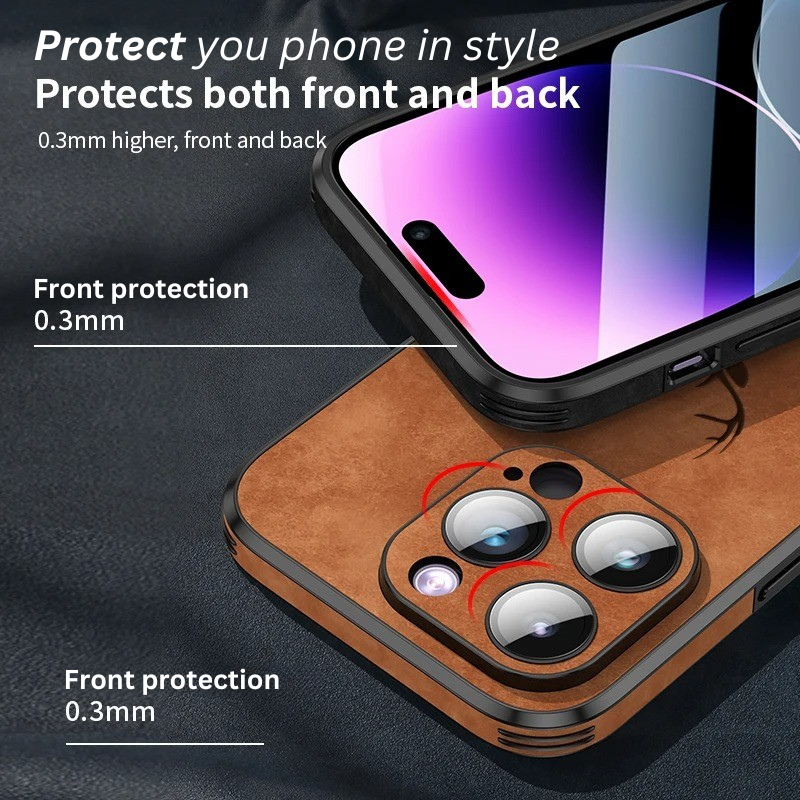 LUXURIOUS RETRO LEATHER IPHONE CASE WITH DEER EMBLEM | PREMIUM ENGRAVING, 360° SHOCKPROOF DESIGN, AND MAGSAFE SUPPORT | ADVANCED CAMERA AND SCREEN PROTECTION