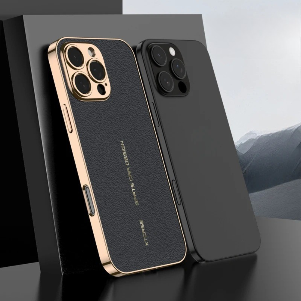 PREMIUM ELECTROPLATED LEATHER PHONE CASE FOR IPHONE | LUXURIOUS RED & BLACK DESIGN WITH SLEEK ELECTROPLATED FRAME | SCRATCH-RESISTANT, SHOCKPROOF, AND STYLISH IPHONE CASE