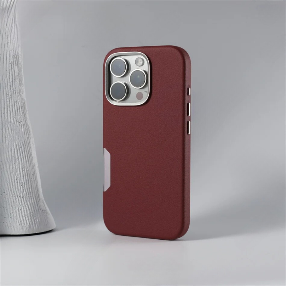 LEATHER SLIM DESIGN APPLE IPHONE CASE | FINE TEXTURED PREMIUM DESIGN WITH INTERNAL FLOCKING SHOCK-ABSORBING ULTIMATE PROTECTION | 360° SHOCKPROOF WITH CAMERA LENS PROTECTOR METAL INDEPENDENT BUTTON AND MAGSAFE