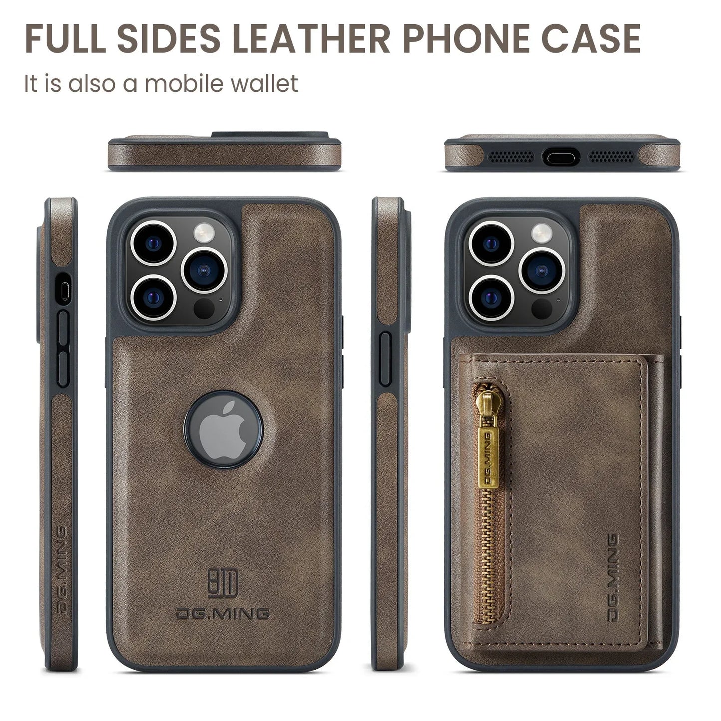 RETRO 2-IN-1 LEATHER IPHONE WALLET CASE | 2-IN-1 DETACHABLE MAGNETIC DESIGN WITH ZIPPERED STORAGE AND MULTIPLE CARD SLOTS | SHOCKPROOF AND ULTRA-PREMIUM PROTECTION WITH 360° CAMERA PROTECTION