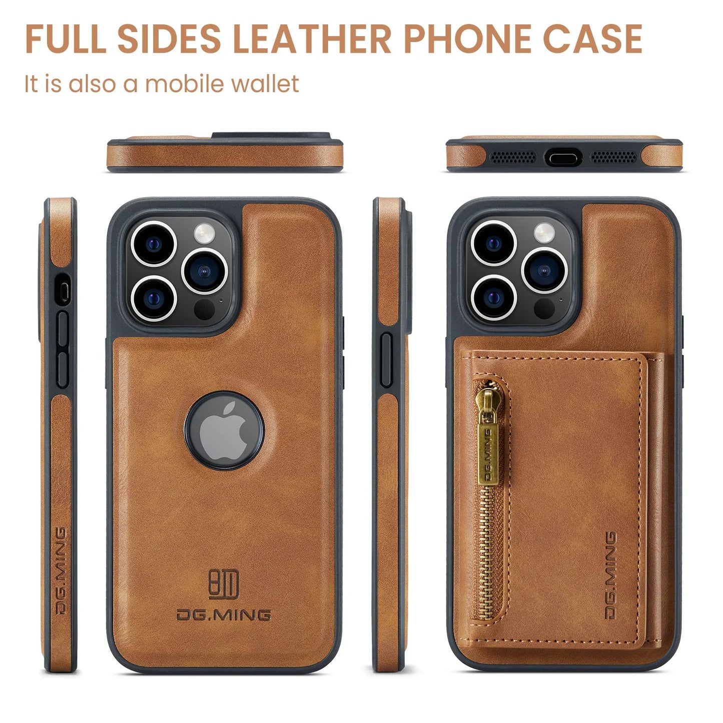 RETRO 2-IN-1 LEATHER IPHONE WALLET CASE | 2-IN-1 DETACHABLE MAGNETIC DESIGN WITH ZIPPERED STORAGE AND MULTIPLE CARD SLOTS | SHOCKPROOF AND ULTRA-PREMIUM PROTECTION WITH 360° CAMERA PROTECTION
