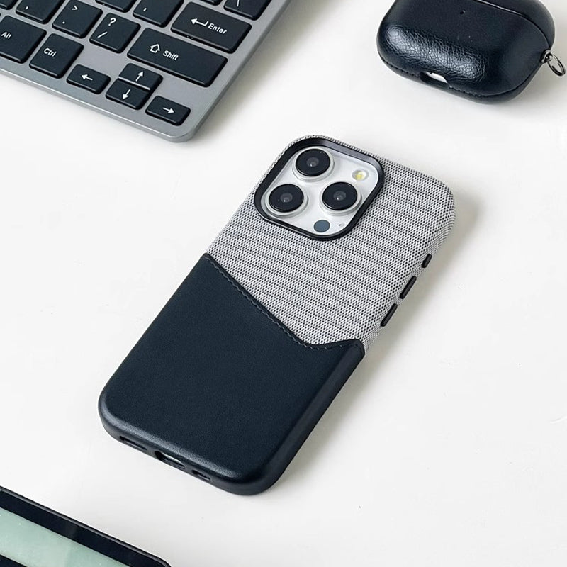 SOPHISTICATED LEATHER AND FABRIC APPLE IPHONE CASE | MODERN WITH PREMIUM DUAL-MATERIAL DESIGN AND INTEGRATED CARD HOLDER AND PROTECTION | DURABLE ANTI-SLIP FINISH