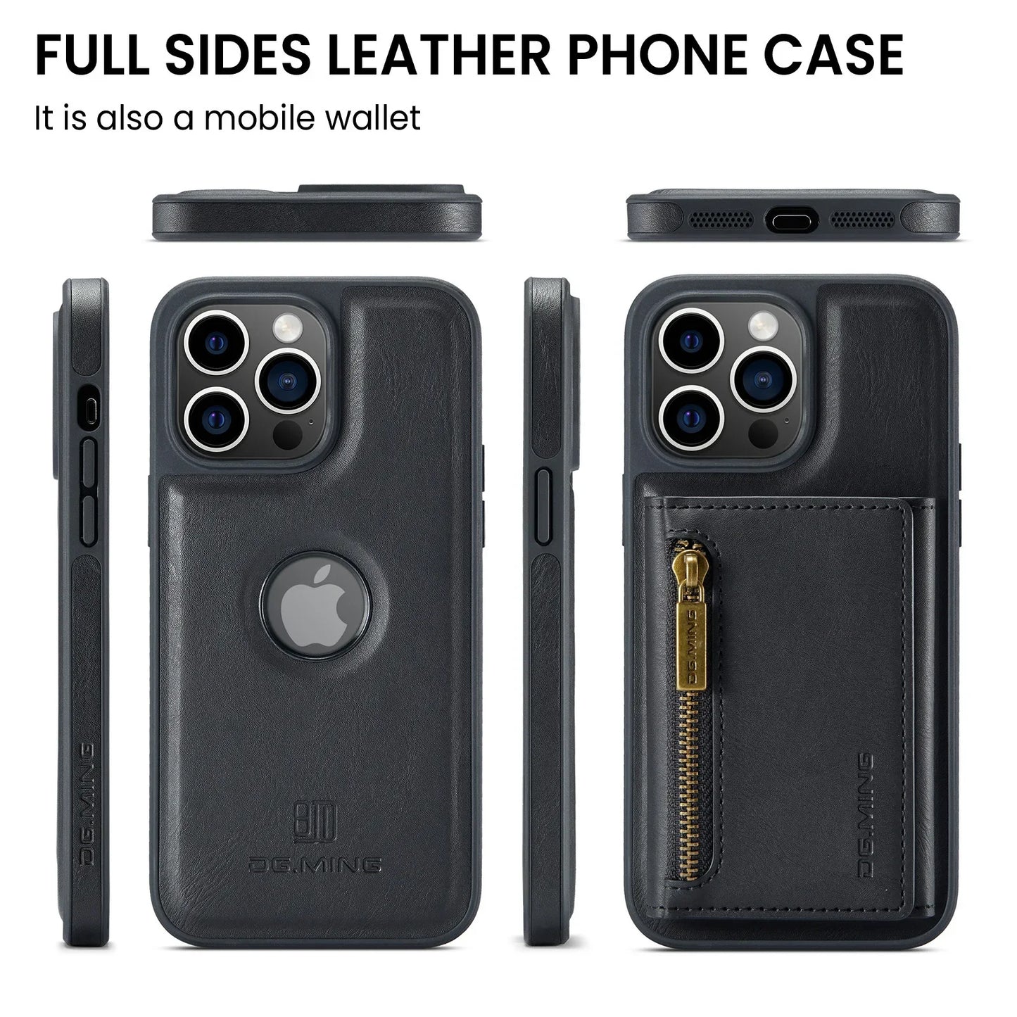 RETRO 2-IN-1 LEATHER IPHONE WALLET CASE | 2-IN-1 DETACHABLE MAGNETIC DESIGN WITH ZIPPERED STORAGE AND MULTIPLE CARD SLOTS | SHOCKPROOF AND ULTRA-PREMIUM PROTECTION WITH 360° CAMERA PROTECTION