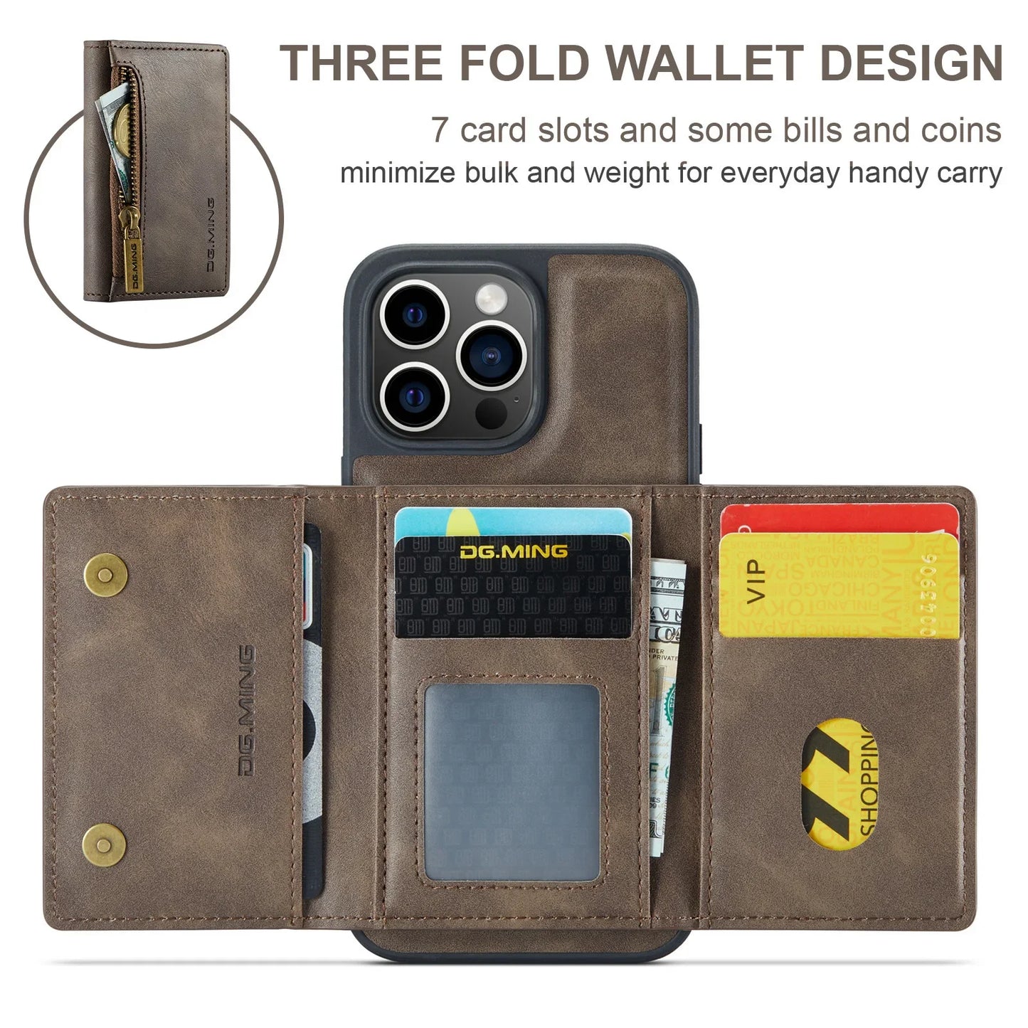 RETRO 2-IN-1 LEATHER IPHONE WALLET CASE | 2-IN-1 DETACHABLE MAGNETIC DESIGN WITH ZIPPERED STORAGE AND MULTIPLE CARD SLOTS | SHOCKPROOF AND ULTRA-PREMIUM PROTECTION WITH 360° CAMERA PROTECTION