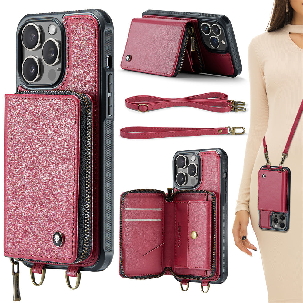 PREMIUM MULTIFUNCTIONAL LEATHER WALLET CASE WITH DETACHABLE STRAP | 360° SHOCKPROOF DESIGN | ZIPPERED STORAGE AND CARD SLOTS FOR CONVENIENCE | RFID FLIP COVER FOR FULL PROTECTION