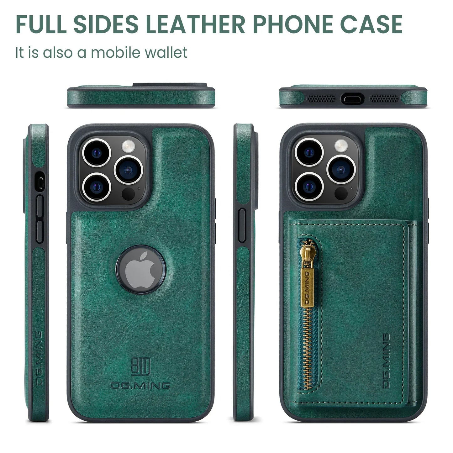 RETRO 2-IN-1 LEATHER IPHONE WALLET CASE | 2-IN-1 DETACHABLE MAGNETIC DESIGN WITH ZIPPERED STORAGE AND MULTIPLE CARD SLOTS | SHOCKPROOF AND ULTRA-PREMIUM PROTECTION WITH 360° CAMERA PROTECTION