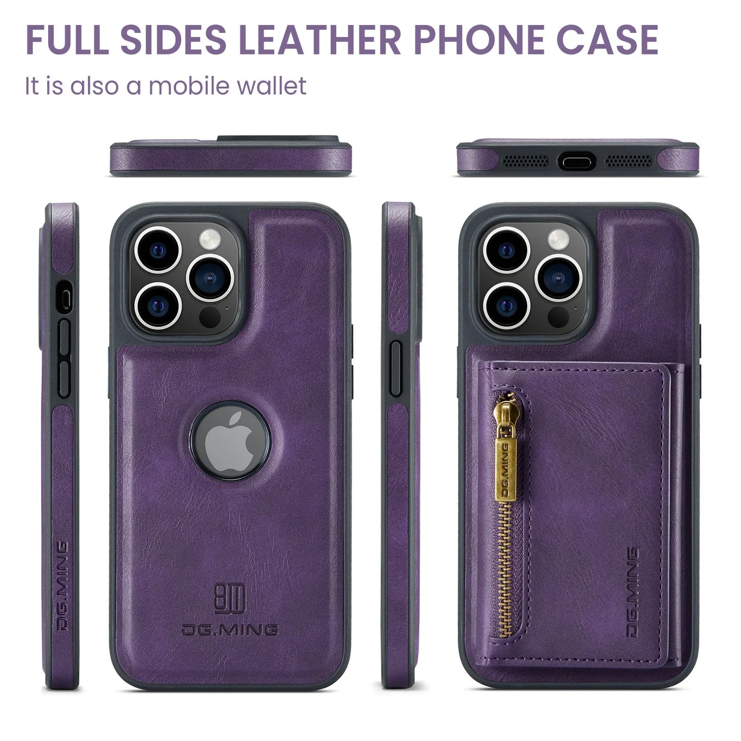 RETRO 2-IN-1 LEATHER IPHONE WALLET CASE | 2-IN-1 DETACHABLE MAGNETIC DESIGN WITH ZIPPERED STORAGE AND MULTIPLE CARD SLOTS | SHOCKPROOF AND ULTRA-PREMIUM PROTECTION WITH 360° CAMERA PROTECTION