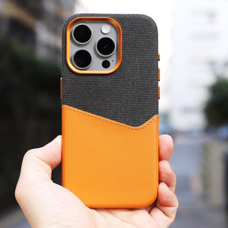 SOPHISTICATED LEATHER AND FABRIC APPLE IPHONE CASE | MODERN WITH PREMIUM DUAL-MATERIAL DESIGN AND INTEGRATED CARD HOLDER AND PROTECTION | DURABLE ANTI-SLIP FINISH