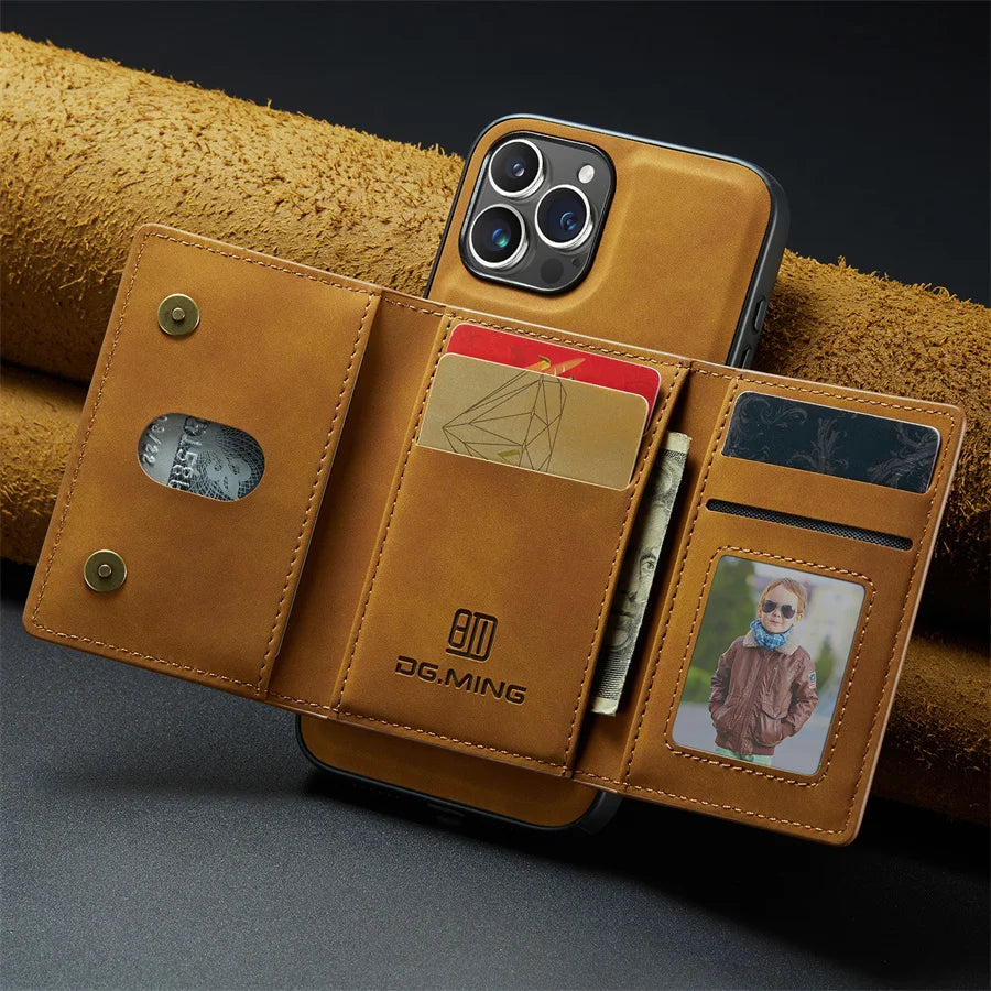 LUXURY RETRO LEATHER WALLET IPHONE CASE | MULTIFUNCTIONAL DESIGN WITH CARD HOLDER & MAGNETIC FLIP | DURABLE SHOCK-RESISTANT BUILD FOR ULTIMATE PROTECTION & ELEGANCE