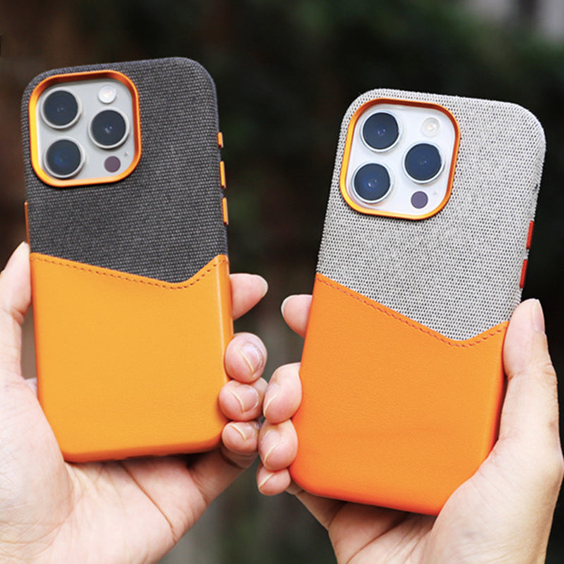 SOPHISTICATED LEATHER AND FABRIC APPLE IPHONE CASE | MODERN WITH PREMIUM DUAL-MATERIAL DESIGN AND INTEGRATED CARD HOLDER AND PROTECTION | DURABLE ANTI-SLIP FINISH