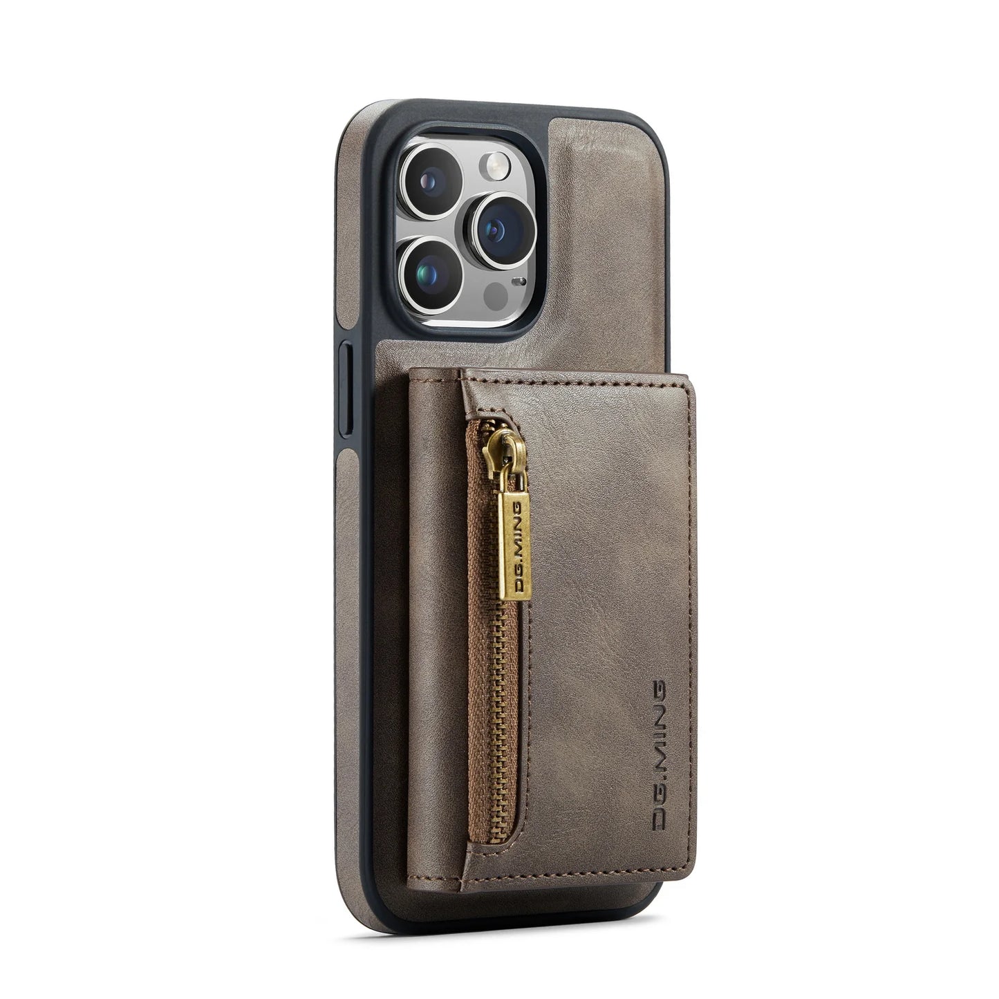 RETRO 2-IN-1 LEATHER IPHONE WALLET CASE | 2-IN-1 DETACHABLE MAGNETIC DESIGN WITH ZIPPERED STORAGE AND MULTIPLE CARD SLOTS | SHOCKPROOF AND ULTRA-PREMIUM PROTECTION WITH 360° CAMERA PROTECTION