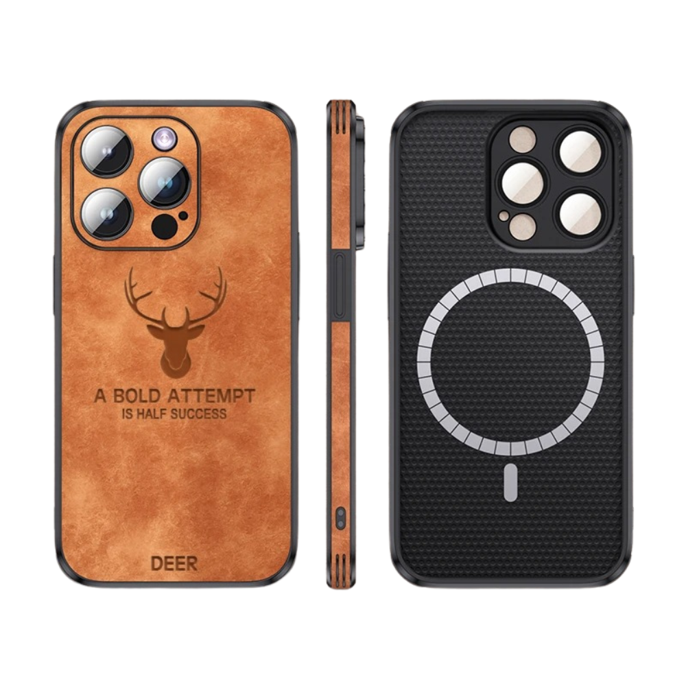 LUXURIOUS RETRO LEATHER IPHONE CASE WITH DEER EMBLEM | PREMIUM ENGRAVING, 360° SHOCKPROOF DESIGN, AND MAGSAFE SUPPORT | ADVANCED CAMERA AND SCREEN PROTECTION