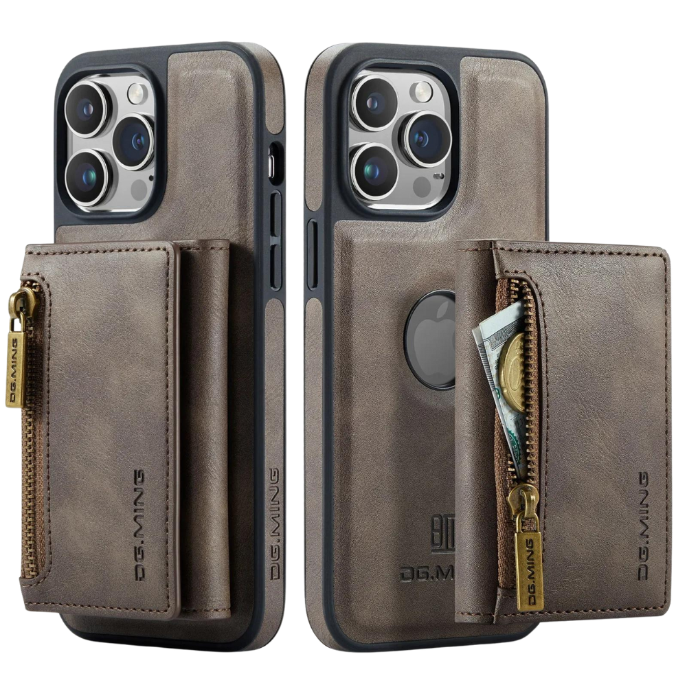 RETRO 2-IN-1 LEATHER IPHONE WALLET CASE | 2-IN-1 DETACHABLE MAGNETIC DESIGN WITH ZIPPERED STORAGE AND MULTIPLE CARD SLOTS | SHOCKPROOF AND ULTRA-PREMIUM PROTECTION WITH 360° CAMERA PROTECTION