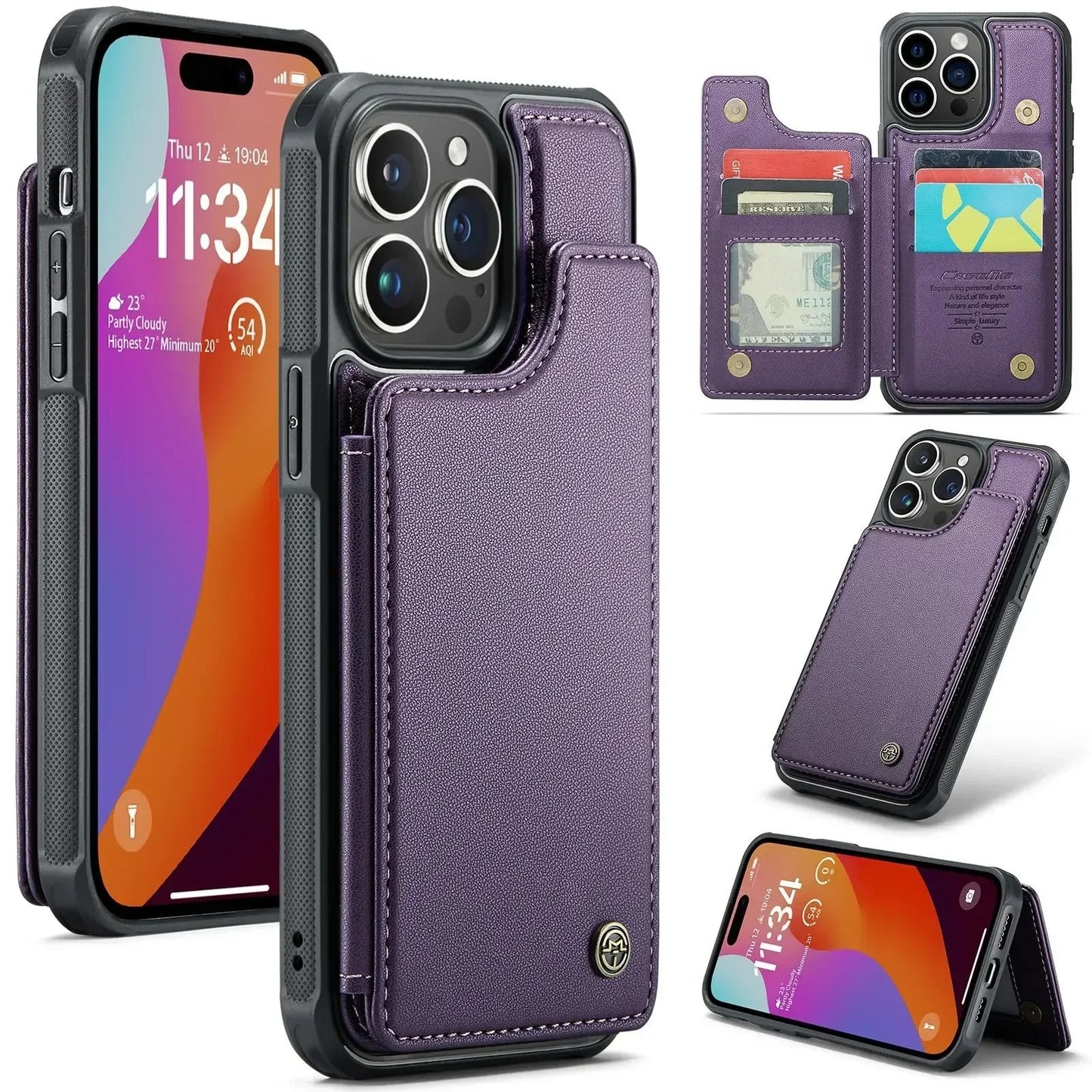 LUXURY MULTI-FUNCTION LEATHER APPLE IPHONE CASE | ELEGANT WALLET DESIGN WITH MAGNETIC FLIP COVER | CARD STORAGE WITH MULTIPLE SLOTS AND CASH HOLDER | 360° DROP PROTECTION AND MAGSAFE COMPATIBLE