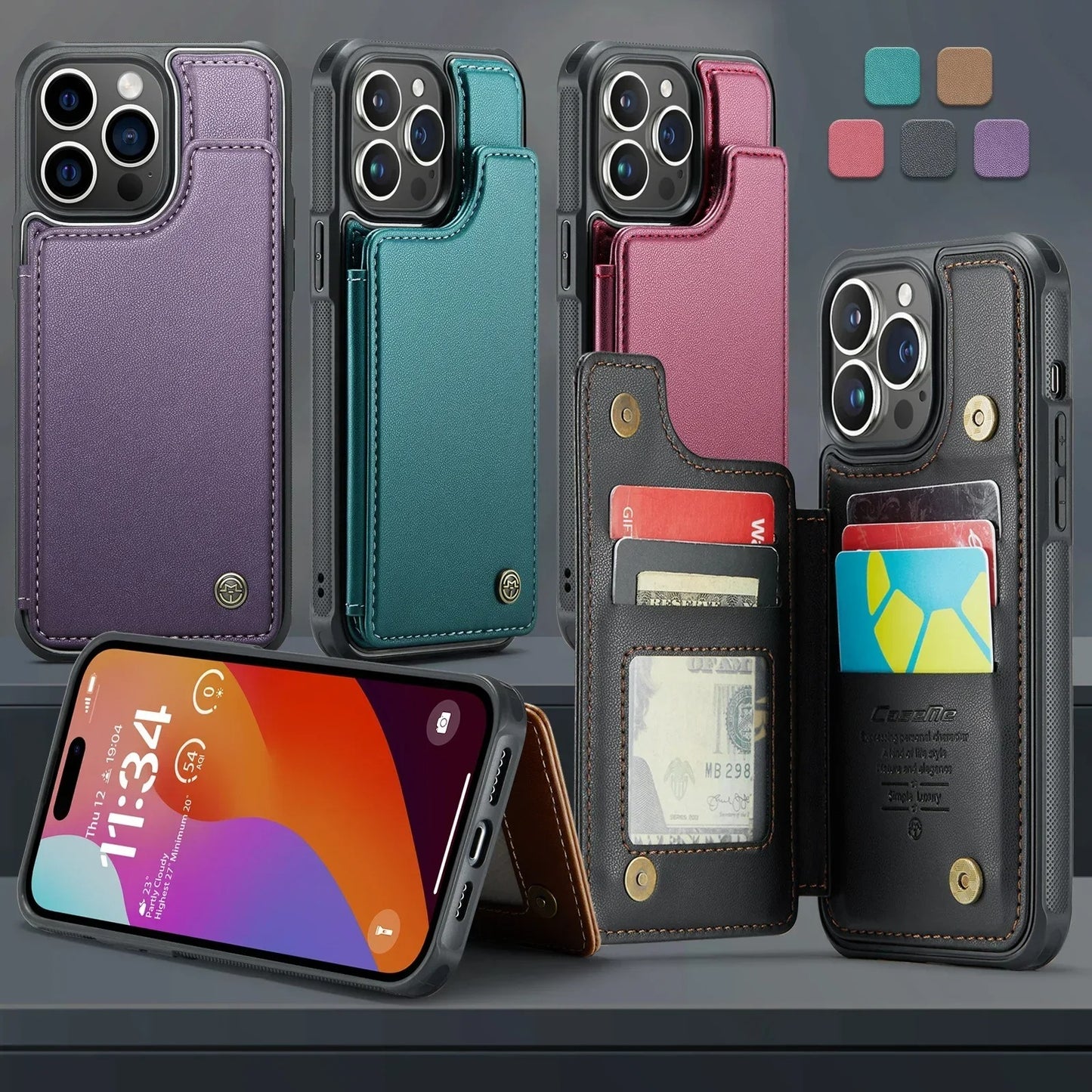 LUXURY MULTI-FUNCTION LEATHER APPLE IPHONE CASE | ELEGANT WALLET DESIGN WITH MAGNETIC FLIP COVER | CARD STORAGE WITH MULTIPLE SLOTS AND CASH HOLDER | 360° DROP PROTECTION AND MAGSAFE COMPATIBLE