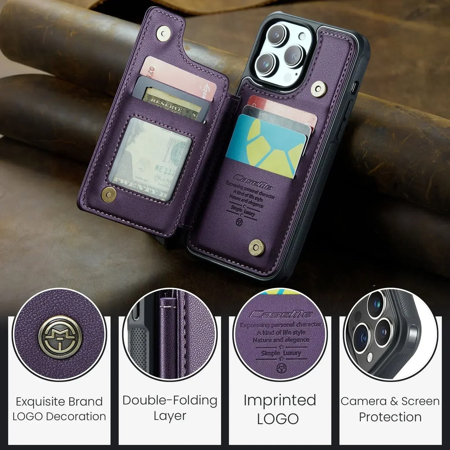 LUXURY MULTI-FUNCTION LEATHER APPLE IPHONE CASE | ELEGANT WALLET DESIGN WITH MAGNETIC FLIP COVER | CARD STORAGE WITH MULTIPLE SLOTS AND CASH HOLDER | 360° DROP PROTECTION AND MAGSAFE COMPATIBLE