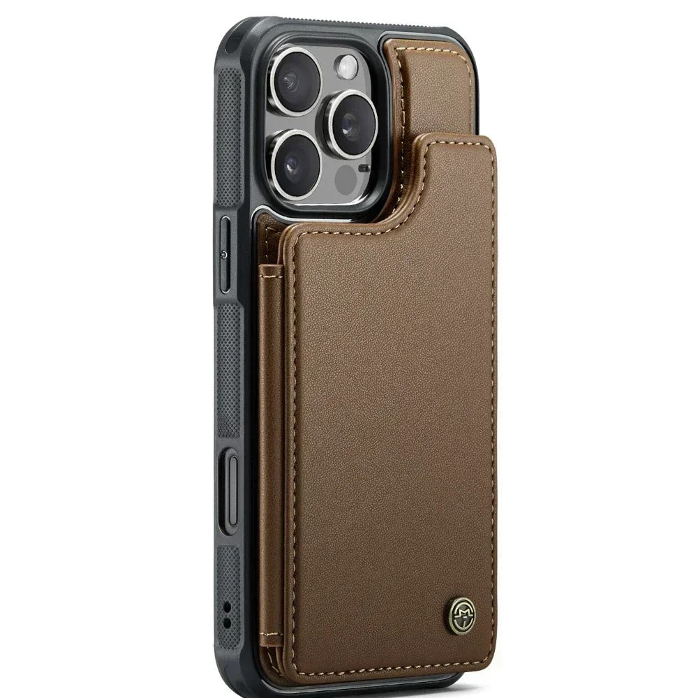 LUXURY MULTI-FUNCTION LEATHER APPLE IPHONE CASE | ELEGANT WALLET DESIGN WITH MAGNETIC FLIP COVER | CARD STORAGE WITH MULTIPLE SLOTS AND CASH HOLDER | 360° DROP PROTECTION AND MAGSAFE COMPATIBLE