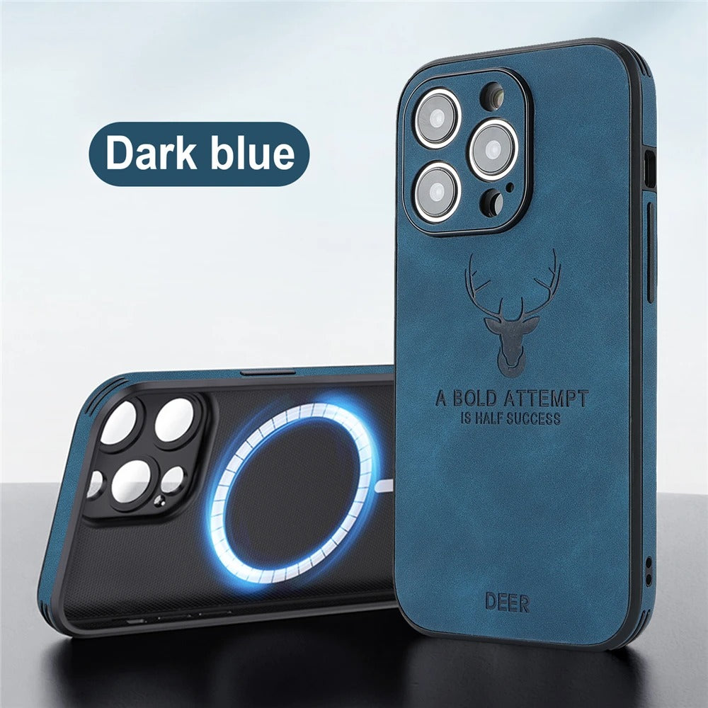 LUXURIOUS RETRO LEATHER IPHONE CASE WITH DEER EMBLEM | PREMIUM ENGRAVING, 360° SHOCKPROOF DESIGN, AND MAGSAFE SUPPORT | ADVANCED CAMERA AND SCREEN PROTECTION