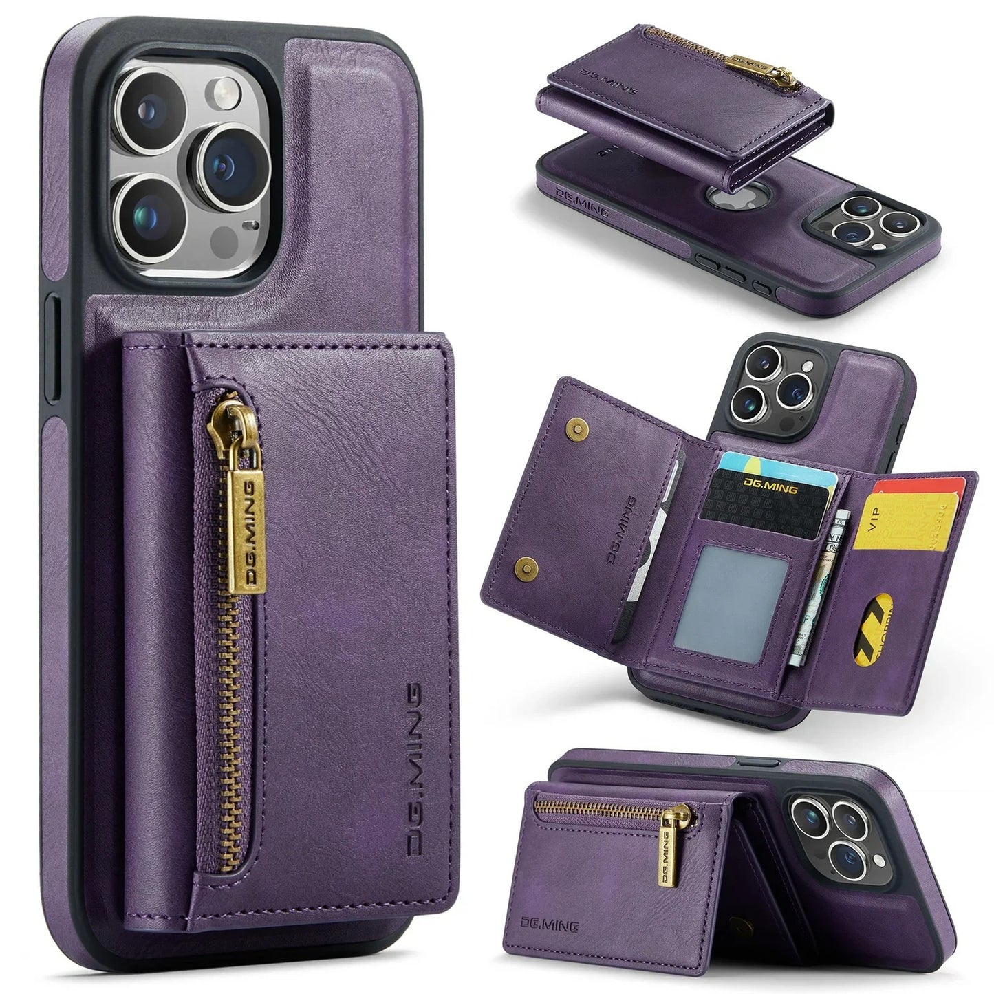 RETRO 2-IN-1 LEATHER IPHONE WALLET CASE | 2-IN-1 DETACHABLE MAGNETIC DESIGN WITH ZIPPERED STORAGE AND MULTIPLE CARD SLOTS | SHOCKPROOF AND ULTRA-PREMIUM PROTECTION WITH 360° CAMERA PROTECTION