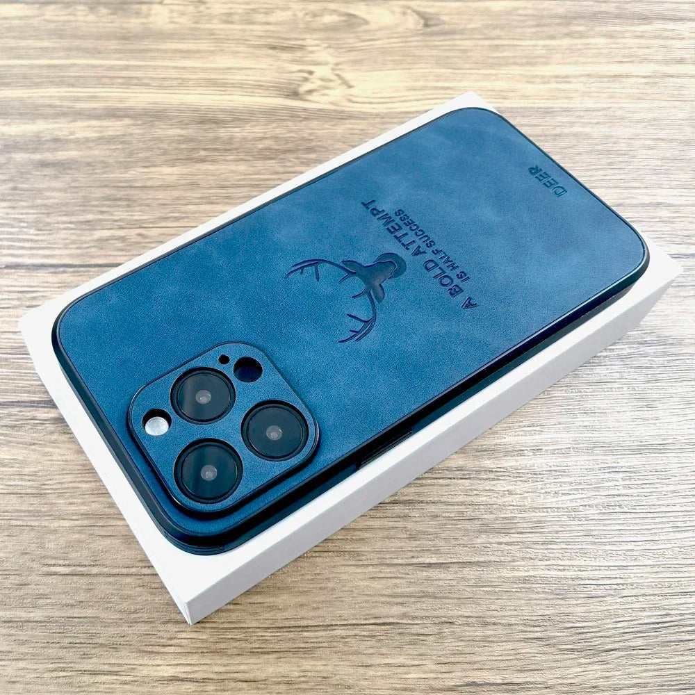 LUXURIOUS RETRO LEATHER IPHONE CASE WITH DEER EMBLEM | PREMIUM ENGRAVING, 360° SHOCKPROOF DESIGN, AND MAGSAFE SUPPORT | ADVANCED CAMERA AND SCREEN PROTECTION