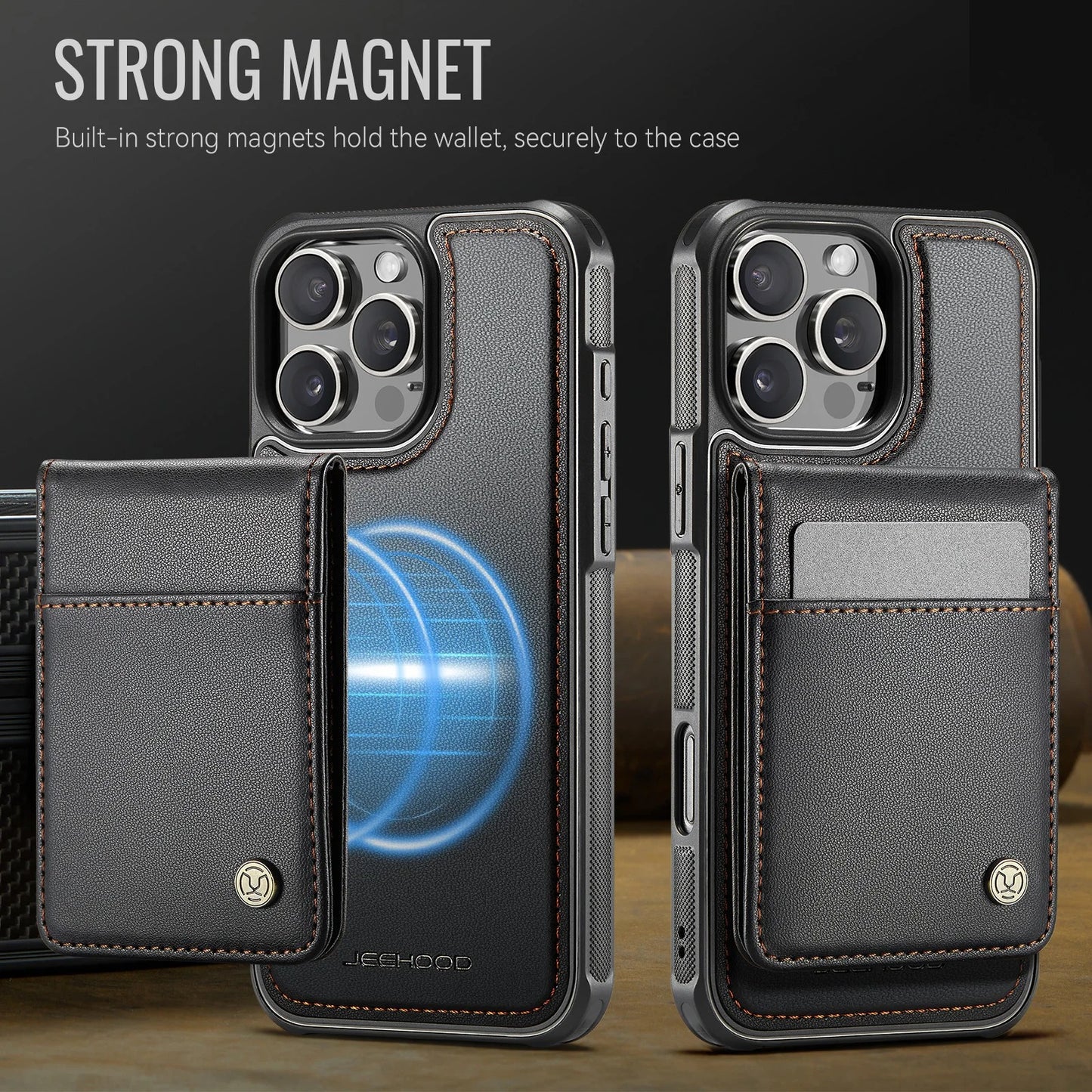PREMIUM 2-IN-1 MAGNETIC LEATHER IPHONE CASE | SLEEK DESIGN WITH 360° SHOCK & DUST PROTECTION | DETACHABLE CARD HOLDER AND MAGSAFE COMPATIBILITY FOR ULTIMATE FUNCTIONALITY
