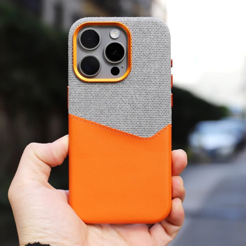 SOPHISTICATED LEATHER AND FABRIC APPLE IPHONE CASE | MODERN WITH PREMIUM DUAL-MATERIAL DESIGN AND INTEGRATED CARD HOLDER AND PROTECTION | DURABLE ANTI-SLIP FINISH