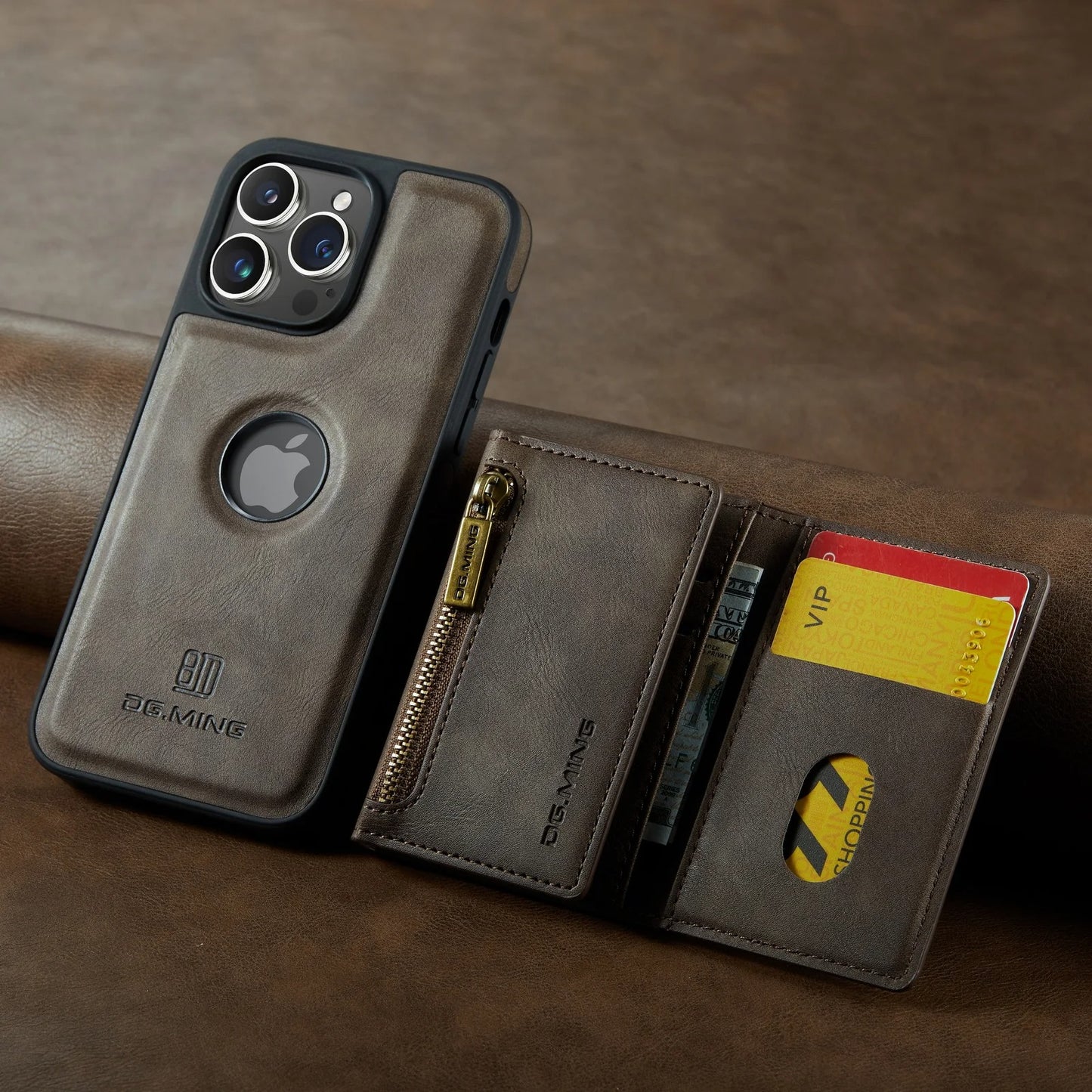 RETRO 2-IN-1 LEATHER IPHONE WALLET CASE | 2-IN-1 DETACHABLE MAGNETIC DESIGN WITH ZIPPERED STORAGE AND MULTIPLE CARD SLOTS | SHOCKPROOF AND ULTRA-PREMIUM PROTECTION WITH 360° CAMERA PROTECTION
