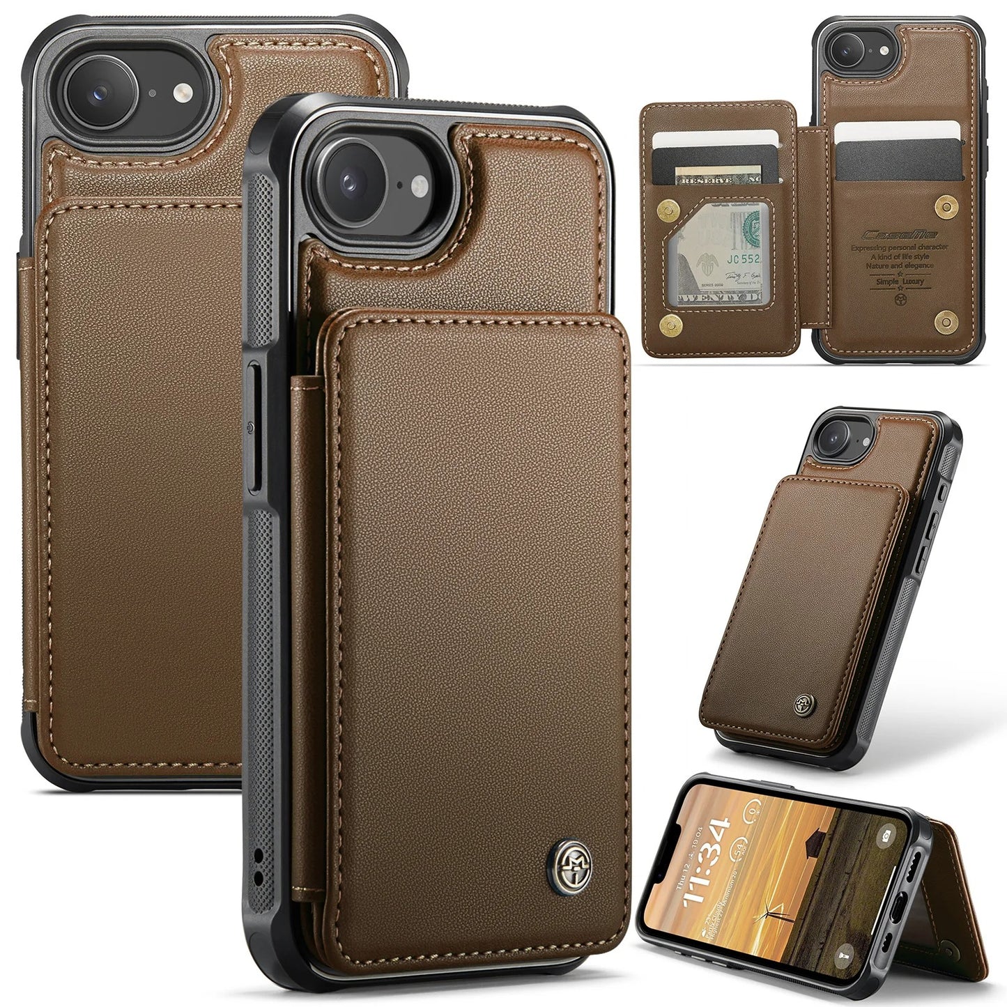 LUXURY MULTI-FUNCTION LEATHER APPLE IPHONE CASE | ELEGANT WALLET DESIGN WITH MAGNETIC FLIP COVER | CARD STORAGE WITH MULTIPLE SLOTS AND CASH HOLDER | 360° DROP PROTECTION AND MAGSAFE COMPATIBLE