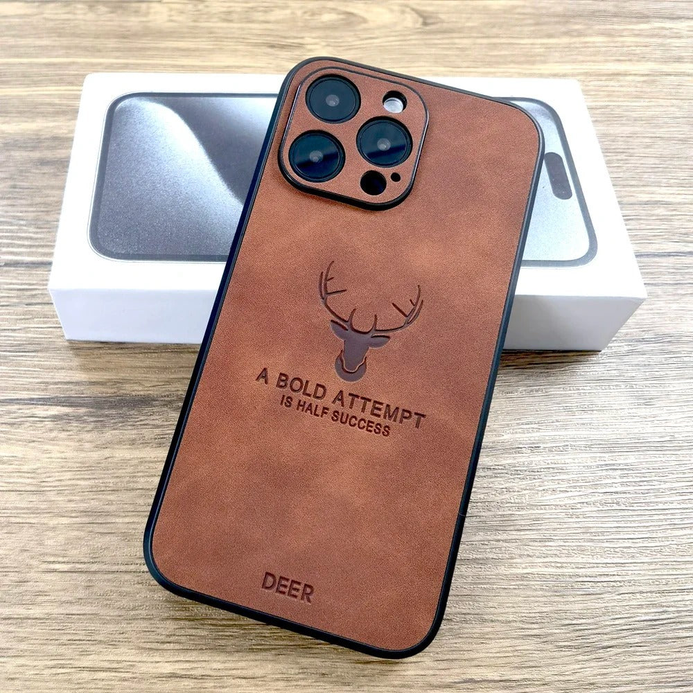 LUXURIOUS RETRO LEATHER IPHONE CASE WITH DEER EMBLEM | PREMIUM ENGRAVING, 360° SHOCKPROOF DESIGN, AND MAGSAFE SUPPORT | ADVANCED CAMERA AND SCREEN PROTECTION