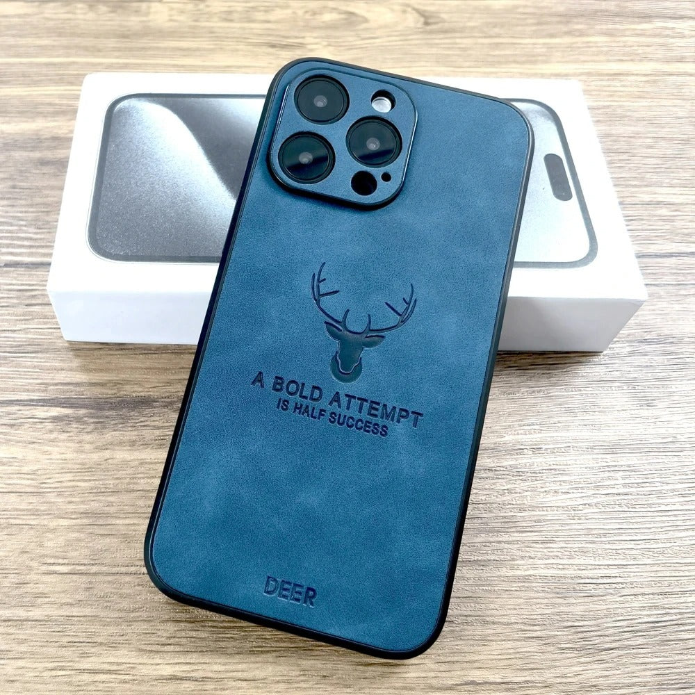 LUXURIOUS RETRO LEATHER IPHONE CASE WITH DEER EMBLEM | PREMIUM ENGRAVING, 360° SHOCKPROOF DESIGN, AND MAGSAFE SUPPORT | ADVANCED CAMERA AND SCREEN PROTECTION