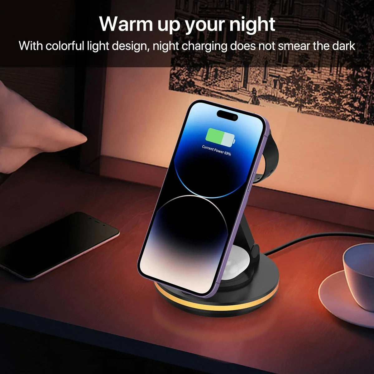 PREMIUM 4-IN-1 20W MAGNETIC WIRELESS CHARGING STATION | ROTATABLE HOLDER WITH AMBIENT LIGHT FOR IPHONE, APPLE WATCH & AIRPODS | FAST & SPACE-SAVING DESIGN