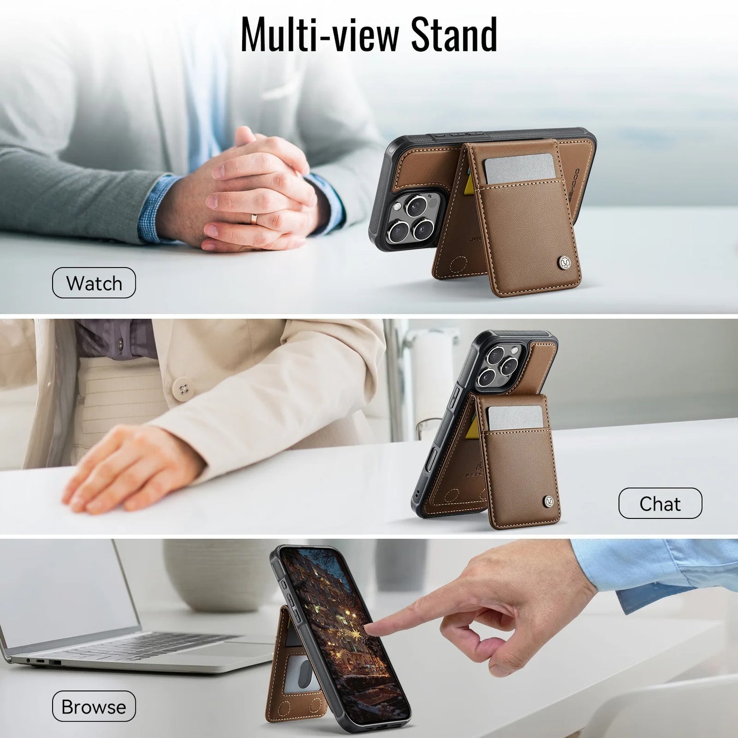 PREMIUM 2-IN-1 MAGNETIC LEATHER IPHONE CASE | SLEEK DESIGN WITH 360° SHOCK & DUST PROTECTION | DETACHABLE CARD HOLDER AND MAGSAFE COMPATIBILITY FOR ULTIMATE FUNCTIONALITY