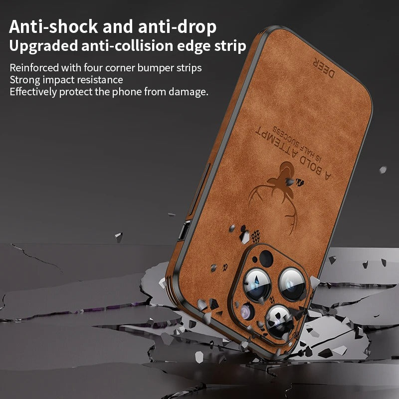 LUXURIOUS RETRO LEATHER IPHONE CASE WITH DEER EMBLEM | PREMIUM ENGRAVING, 360° SHOCKPROOF DESIGN, AND MAGSAFE SUPPORT | ADVANCED CAMERA AND SCREEN PROTECTION