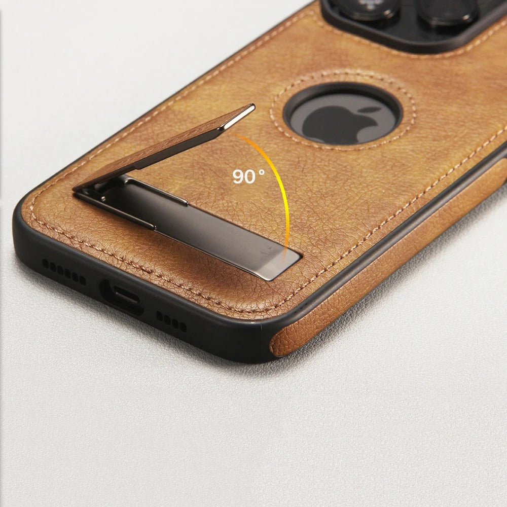 PREMIUM VEGAN LEATHER APPLE IPHONE CASE WITH BUILT-IN KICKSTAND | CLASSIC VINTAGE DESIGN WITH DURABLE SHOCKPROOF PROTECTION | MAGSAFE COMPATIBLE