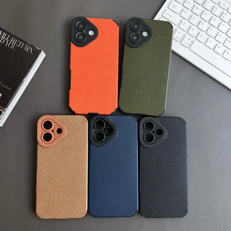 RETRO DUAL COLOR LEATHER TEXTURE CASE FOR IPHONE | PREMIUM CAMERA PROTECTION & ELEGANT LEATHER DESIGN | MAGSAFE COMPATIBLE