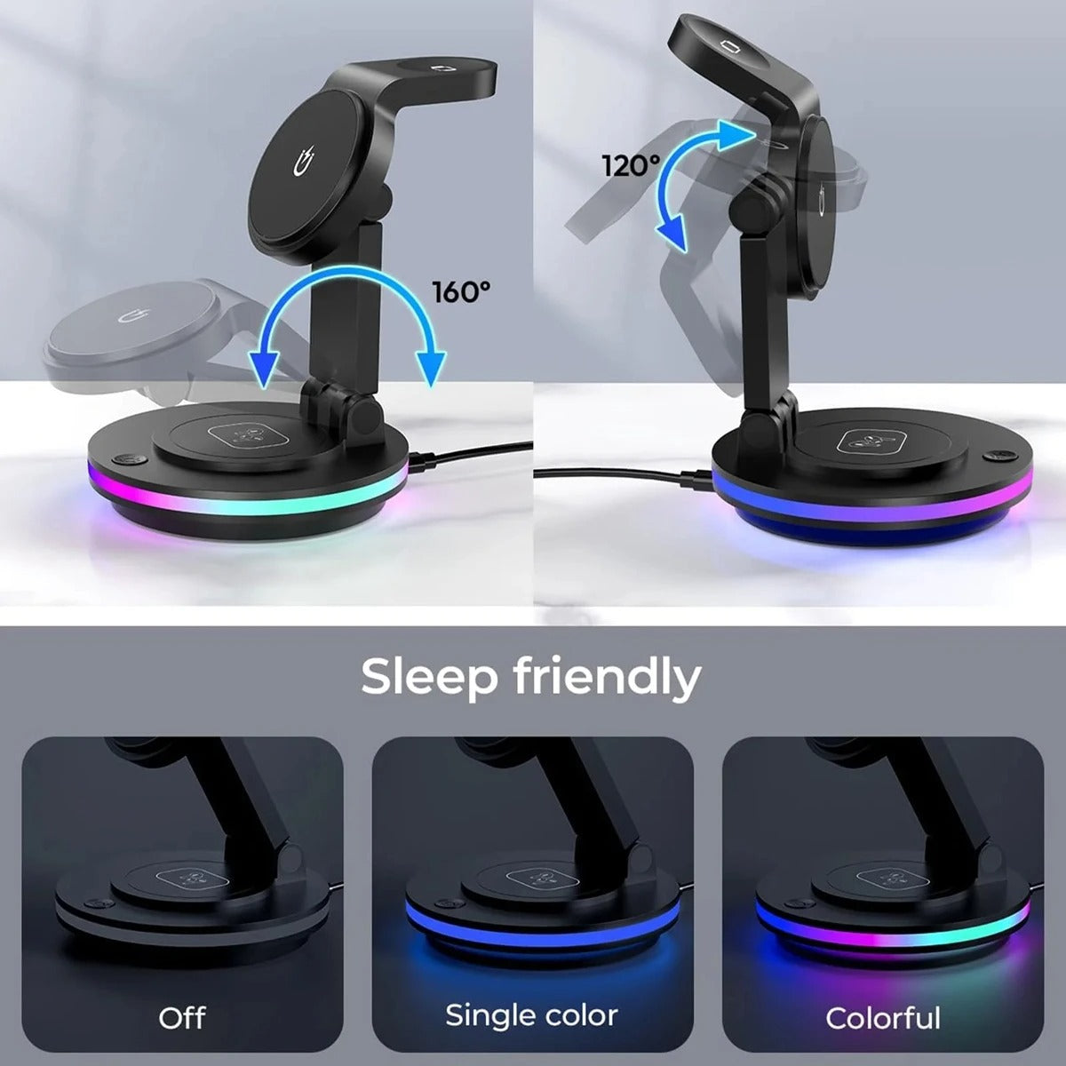 PREMIUM 4-IN-1 20W MAGNETIC WIRELESS CHARGING STATION | ROTATABLE HOLDER WITH AMBIENT LIGHT FOR IPHONE, APPLE WATCH & AIRPODS | FAST & SPACE-SAVING DESIGN