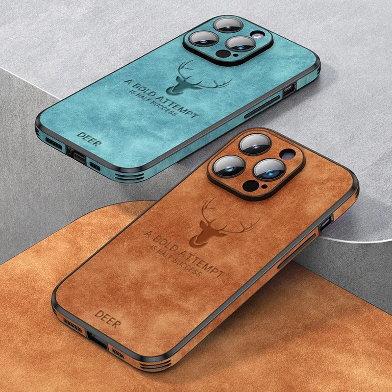 LUXURIOUS RETRO LEATHER IPHONE CASE WITH DEER EMBLEM | PREMIUM ENGRAVING, 360° SHOCKPROOF DESIGN, AND MAGSAFE SUPPORT | ADVANCED CAMERA AND SCREEN PROTECTION