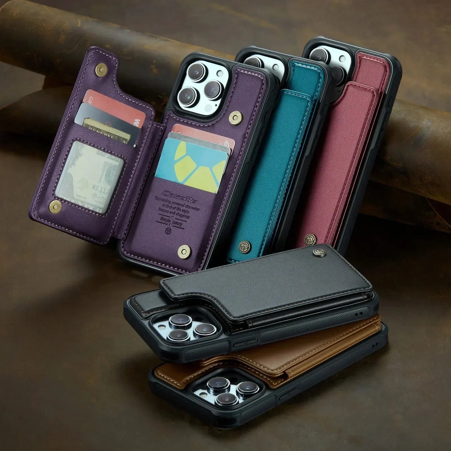 LUXURY MULTI-FUNCTION LEATHER APPLE IPHONE CASE | ELEGANT WALLET DESIGN WITH MAGNETIC FLIP COVER | CARD STORAGE WITH MULTIPLE SLOTS AND CASH HOLDER | 360° DROP PROTECTION AND MAGSAFE COMPATIBLE
