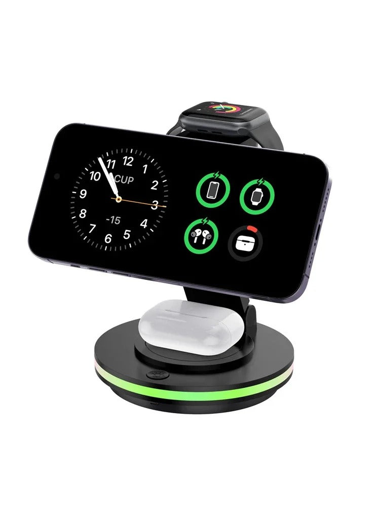 PREMIUM 4-IN-1 20W MAGNETIC WIRELESS CHARGING STATION | ROTATABLE HOLDER WITH AMBIENT LIGHT FOR IPHONE, APPLE WATCH & AIRPODS | FAST & SPACE-SAVING DESIGN