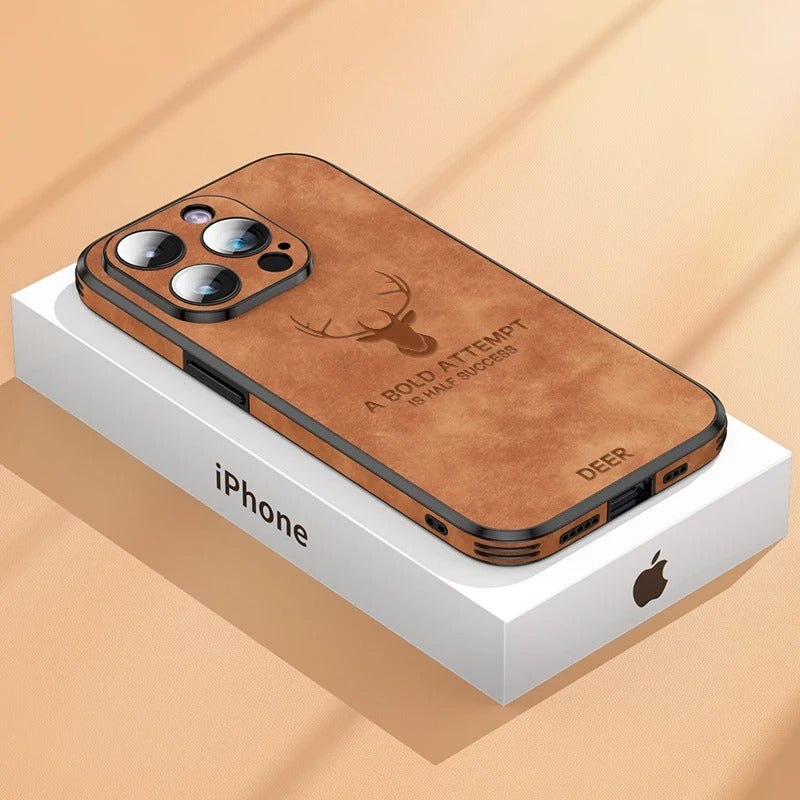 LUXURIOUS RETRO LEATHER IPHONE CASE WITH DEER EMBLEM | PREMIUM ENGRAVING, 360° SHOCKPROOF DESIGN, AND MAGSAFE SUPPORT | ADVANCED CAMERA AND SCREEN PROTECTION