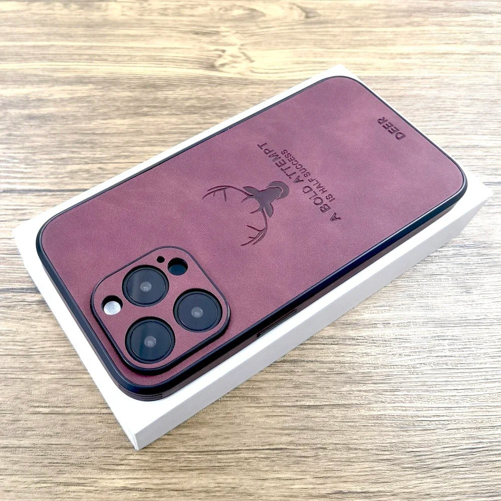 LUXURIOUS RETRO LEATHER IPHONE CASE WITH DEER EMBLEM | PREMIUM ENGRAVING, 360° SHOCKPROOF DESIGN, AND MAGSAFE SUPPORT | ADVANCED CAMERA AND SCREEN PROTECTION
