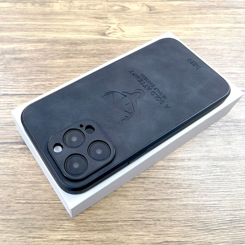 LUXURIOUS RETRO LEATHER IPHONE CASE WITH DEER EMBLEM | PREMIUM ENGRAVING, 360° SHOCKPROOF DESIGN, AND MAGSAFE SUPPORT | ADVANCED CAMERA AND SCREEN PROTECTION