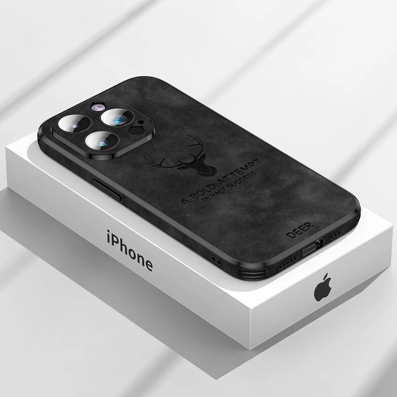LUXURIOUS RETRO LEATHER IPHONE CASE WITH DEER EMBLEM | PREMIUM ENGRAVING, 360° SHOCKPROOF DESIGN, AND MAGSAFE SUPPORT | ADVANCED CAMERA AND SCREEN PROTECTION