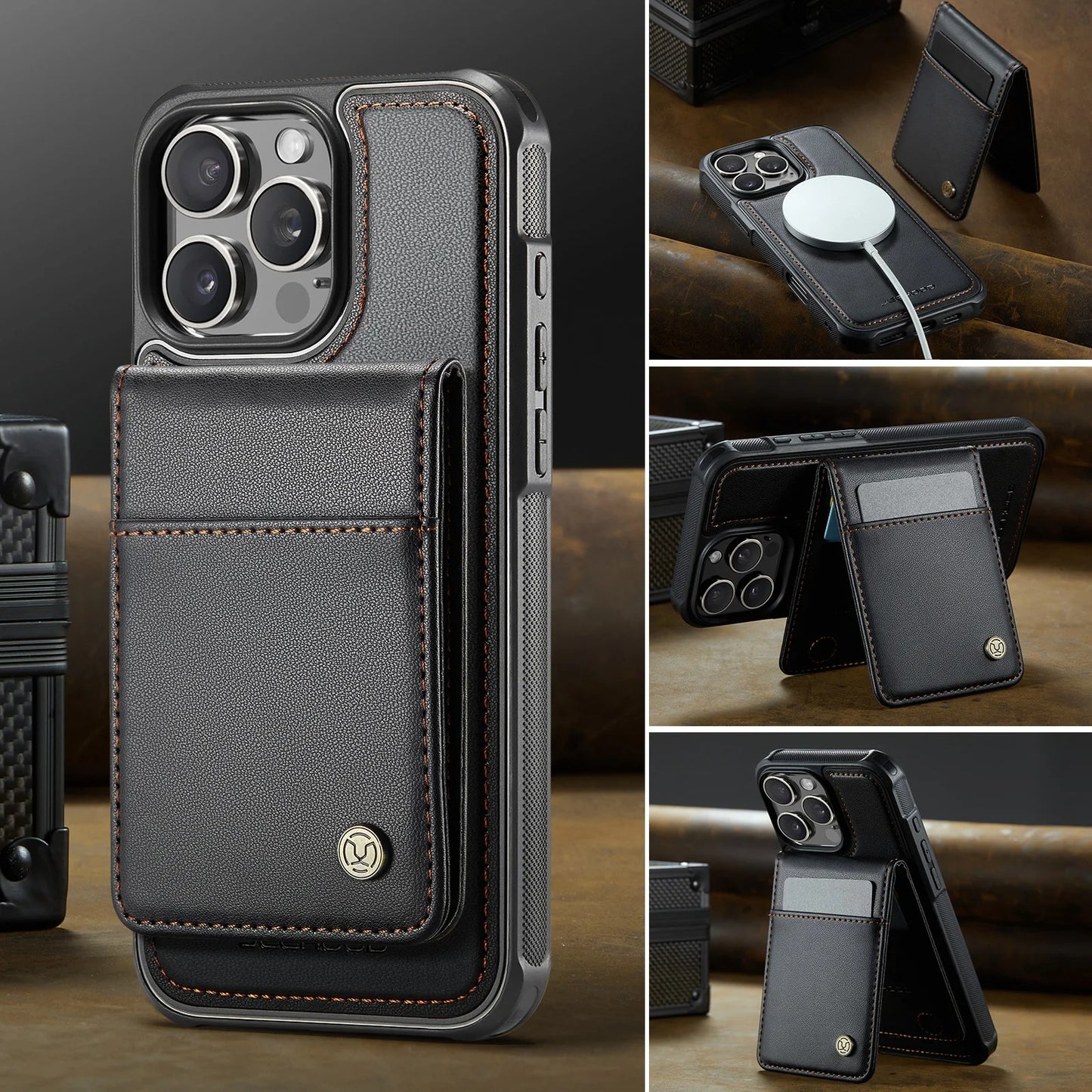 PREMIUM 2-IN-1 MAGNETIC LEATHER IPHONE CASE | SLEEK DESIGN WITH 360° SHOCK & DUST PROTECTION | DETACHABLE CARD HOLDER AND MAGSAFE COMPATIBILITY FOR ULTIMATE FUNCTIONALITY