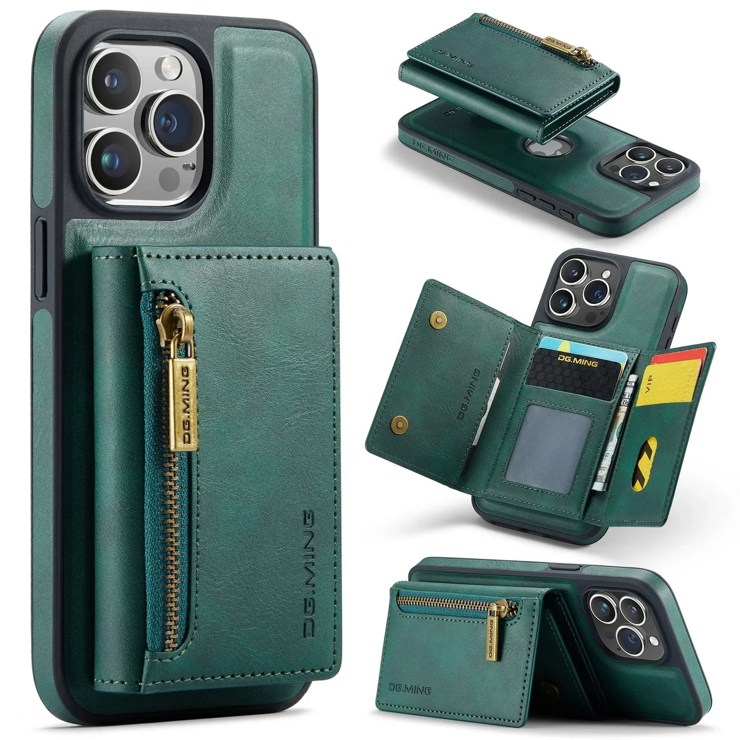RETRO 2-IN-1 LEATHER IPHONE WALLET CASE | 2-IN-1 DETACHABLE MAGNETIC DESIGN WITH ZIPPERED STORAGE AND MULTIPLE CARD SLOTS | SHOCKPROOF AND ULTRA-PREMIUM PROTECTION WITH 360° CAMERA PROTECTION