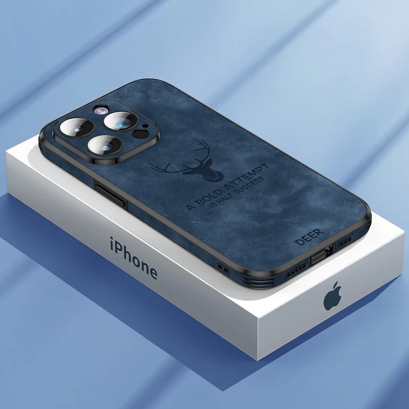 LUXURIOUS RETRO LEATHER IPHONE CASE WITH DEER EMBLEM | PREMIUM ENGRAVING, 360° SHOCKPROOF DESIGN, AND MAGSAFE SUPPORT | ADVANCED CAMERA AND SCREEN PROTECTION