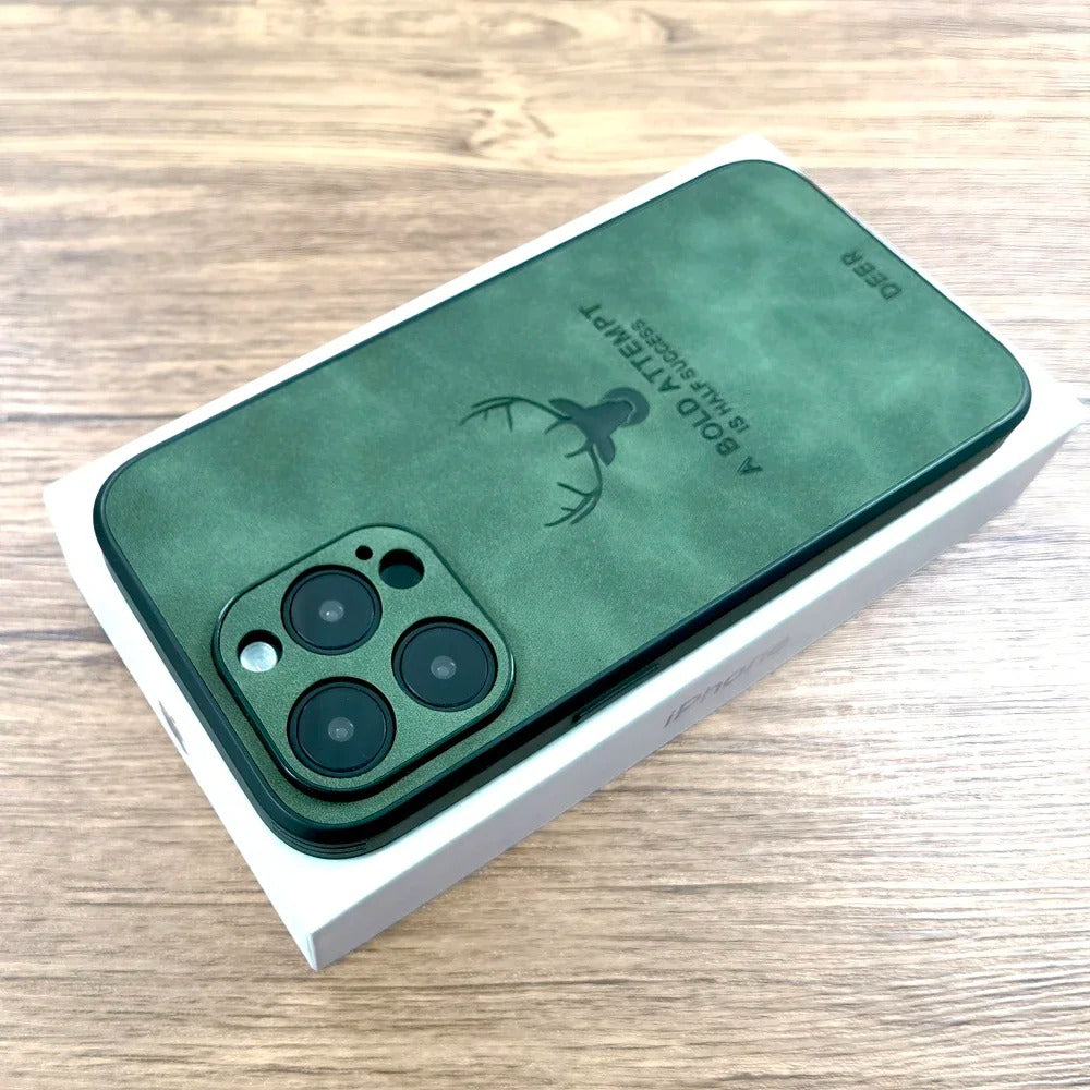 LUXURIOUS RETRO LEATHER IPHONE CASE WITH DEER EMBLEM | PREMIUM ENGRAVING, 360° SHOCKPROOF DESIGN, AND MAGSAFE SUPPORT | ADVANCED CAMERA AND SCREEN PROTECTION